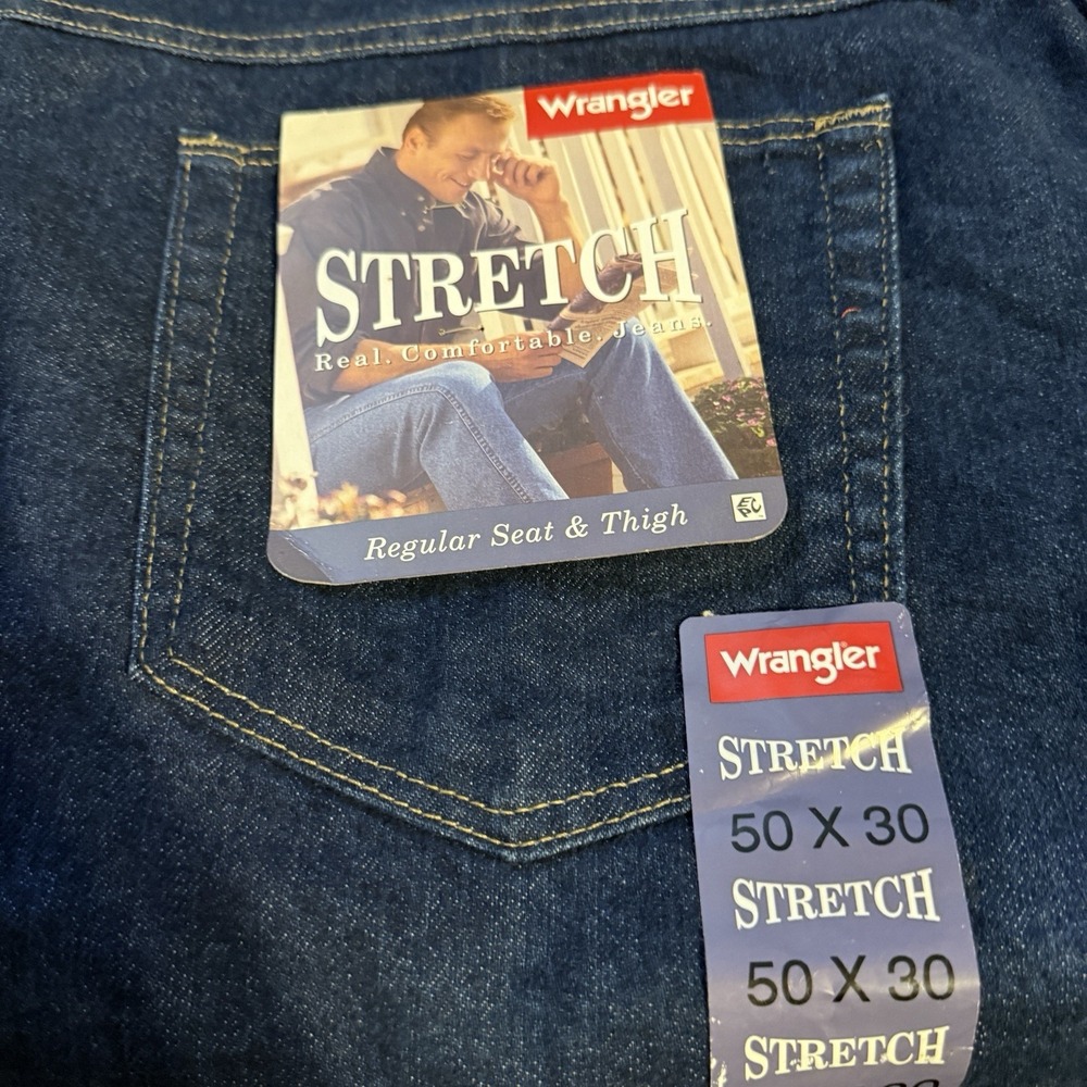 NWT Wrangler Jeans 50 X 30 Relaxed Regular Seat And Thigh Blue Stretch‎ 85900DW